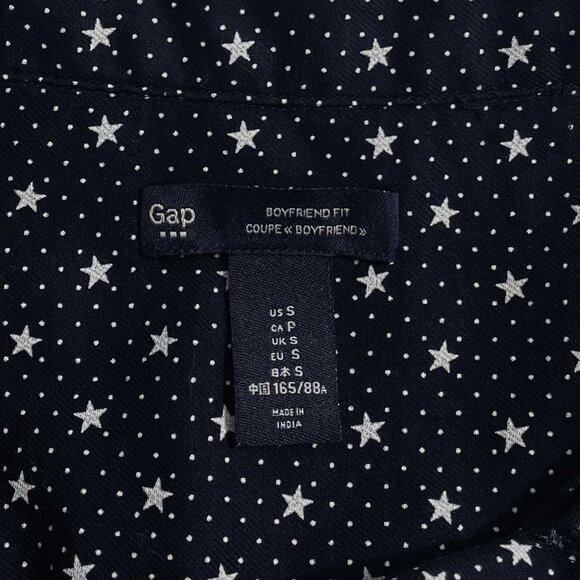 Gap Womens Boyfriend Fit Shirt Size Small Stars Pattern Long Sleeves Navy Blue - Picture 5 of 6
